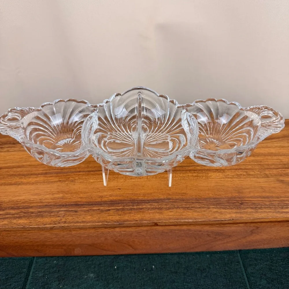 Cambridge Glass Caprice Clear 4 Part Divided Shell Relish Dish Serving Tray 13
